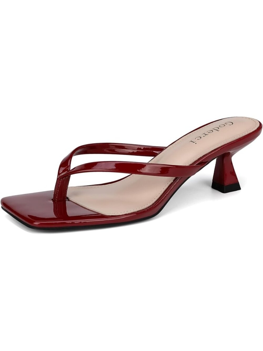 Women's Burgundy Square Open Toe Slip On Kitten Flip Flop Thong Low Heel Sandal